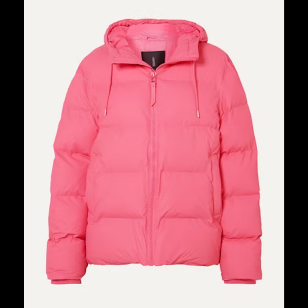 RAINS Hooded quilted matte-PU jacket in hot Barbie pink